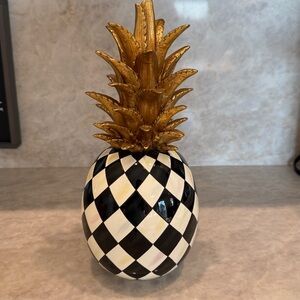 MacKenzie Childs Gold and Black Check Pineapple Accent Decor